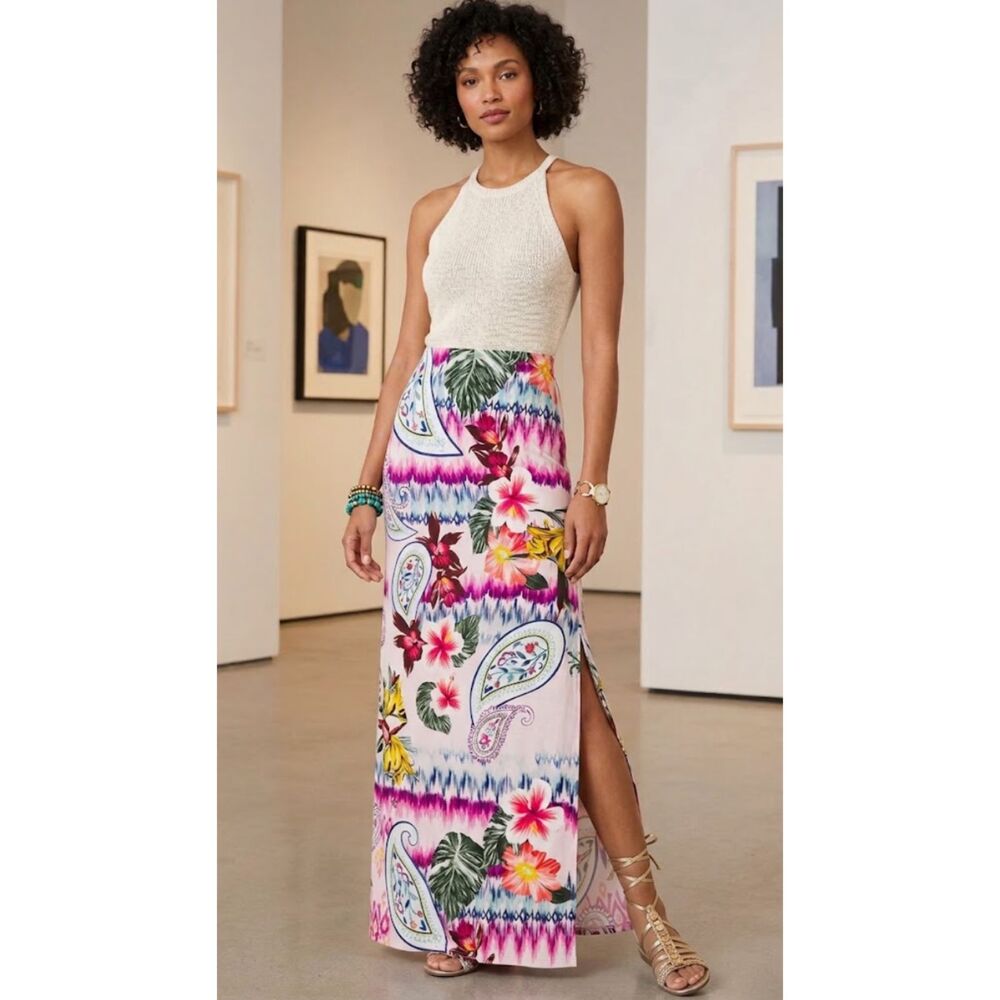 Chico's Hibiscus Paisley Slimming Maxi Skirt Women's Size Small (Chico's Size 0)